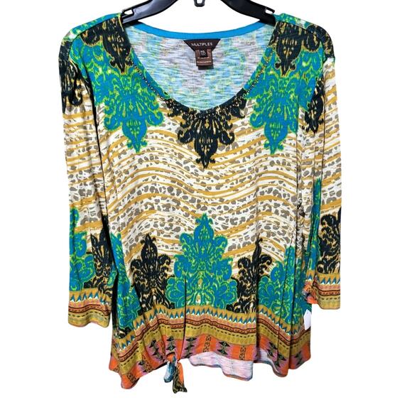 Multiples Long Sleeve India Inspired Front Tie Top - PXL - Picture 1 of 6